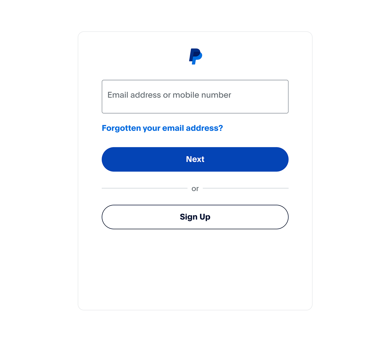 paypal login screen