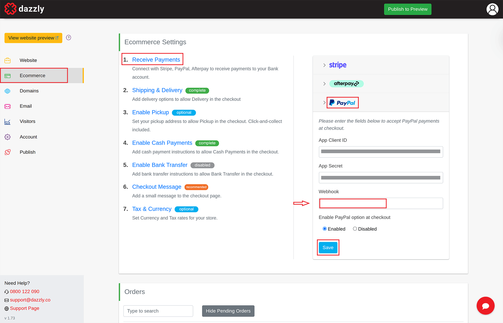 paypal webhook into dazzly