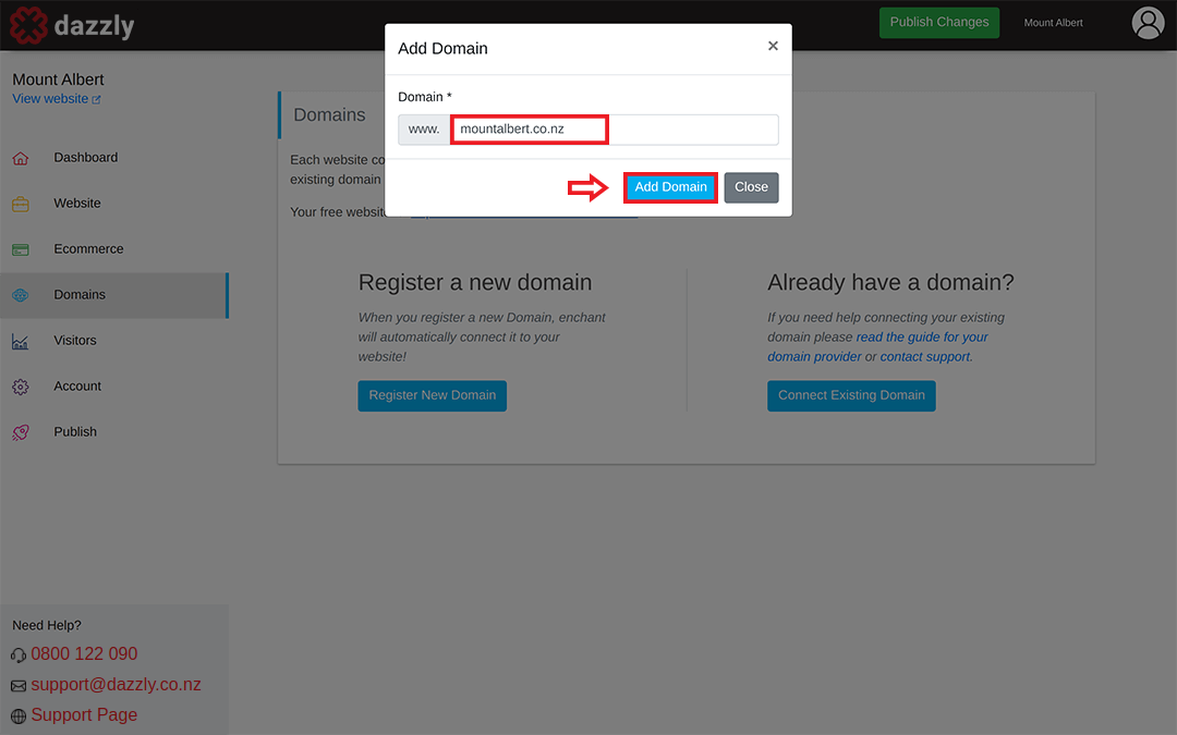 screenshot typing in existing domain name