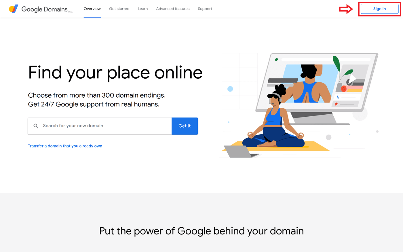screenshot of google domains sign in page