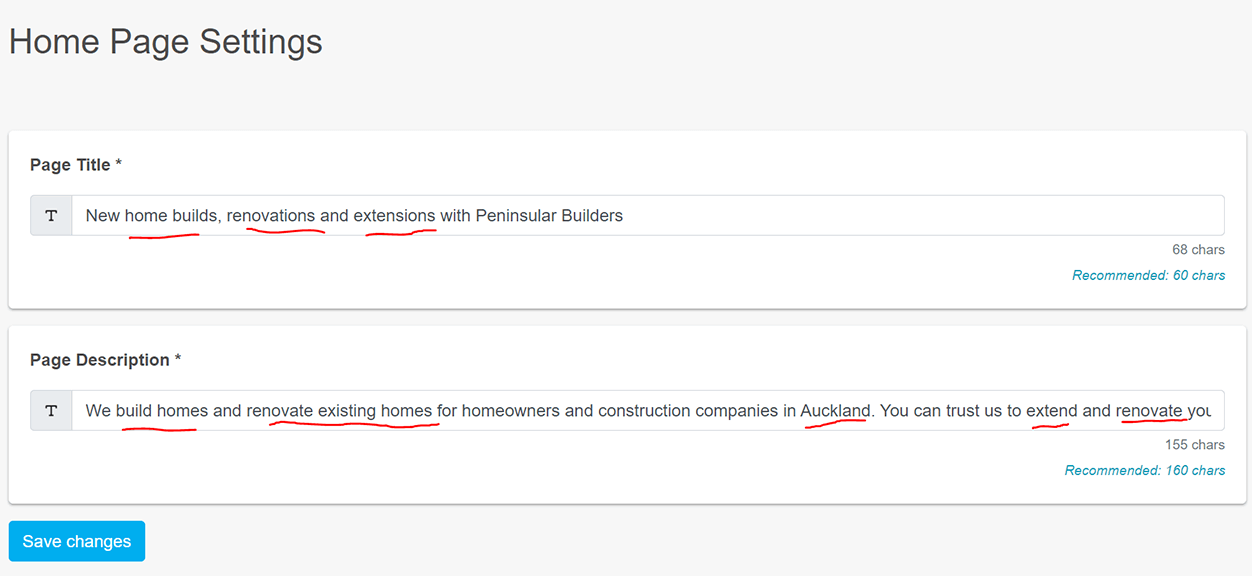 screenshot of the dazzly interface showing where to edit the title and description of a page