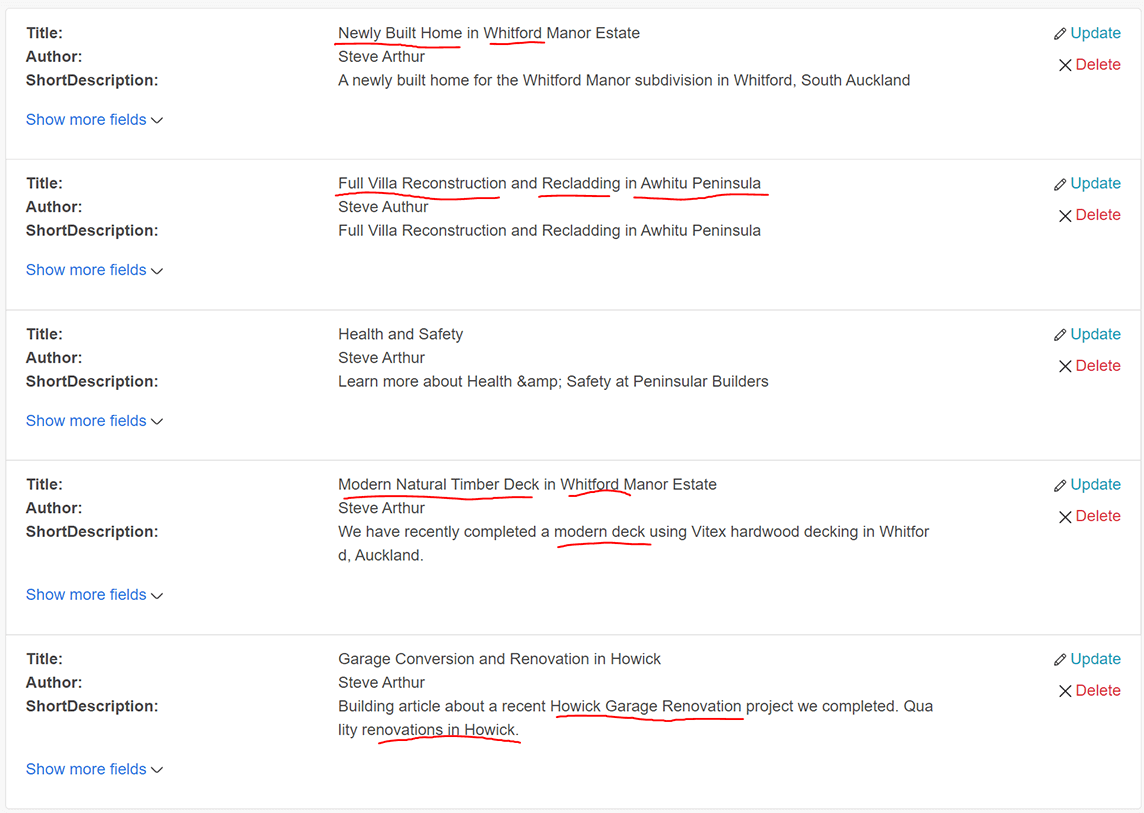 list of articles made for a dazzly website