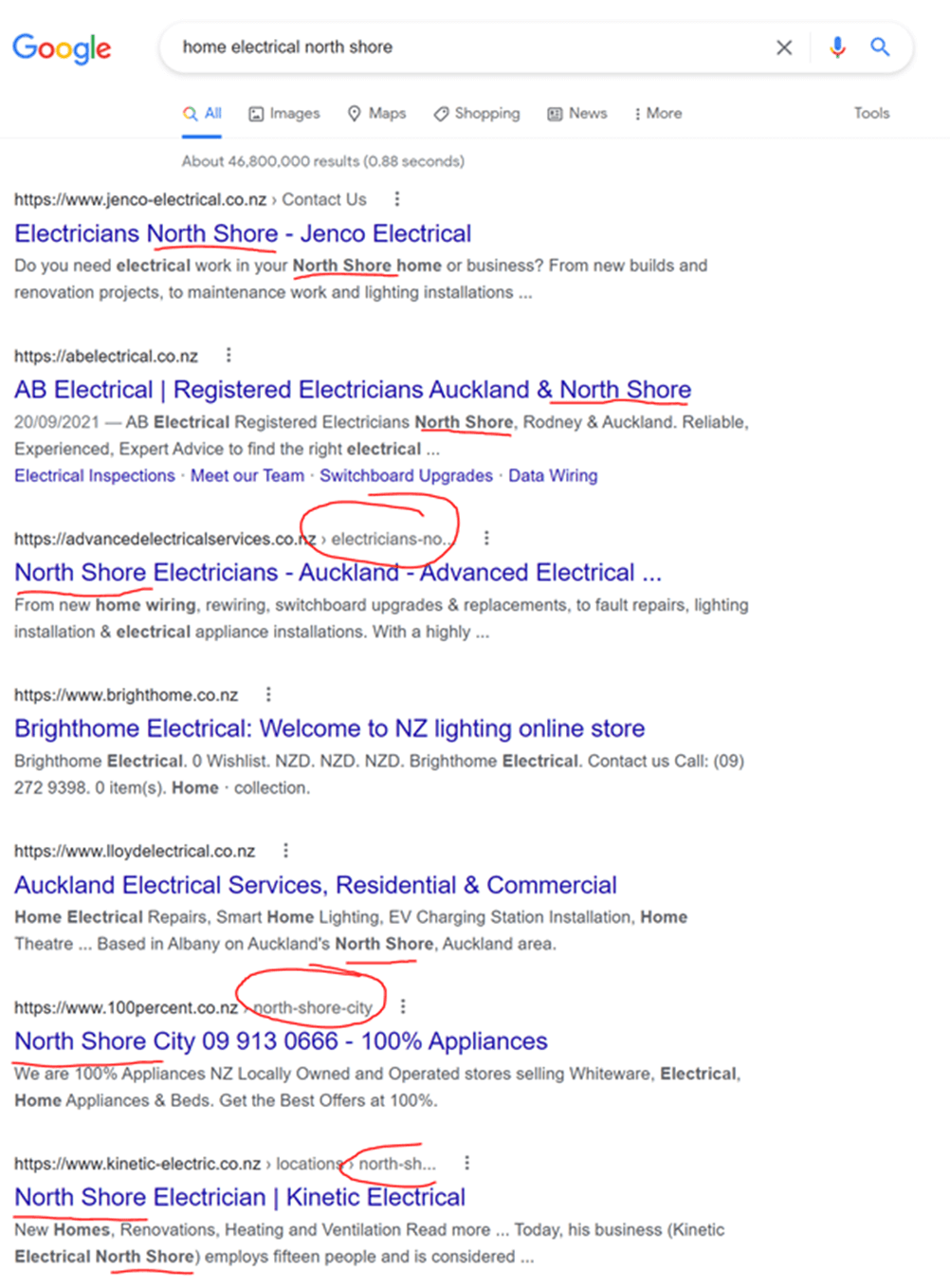 screenshot of a search engine result page