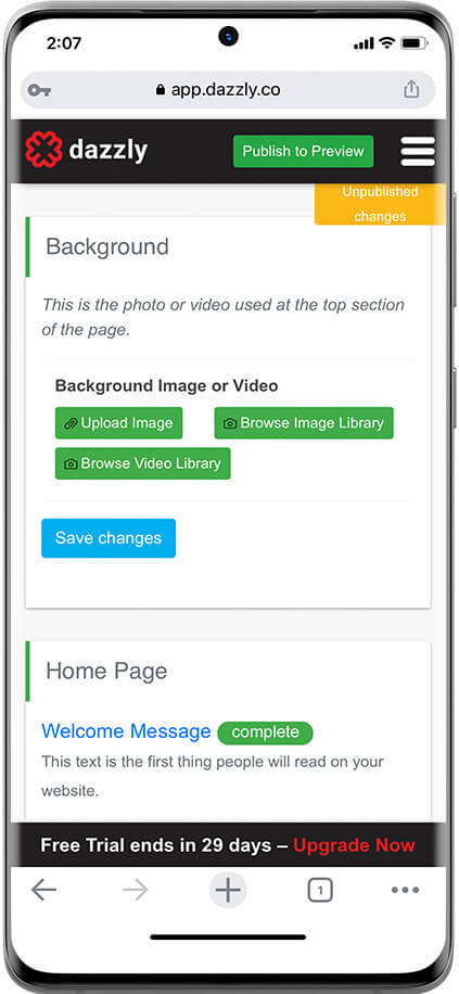 showing the screen to upload your background image or video