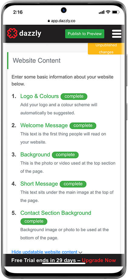 screenshot showing that the basic recommended items have been entered