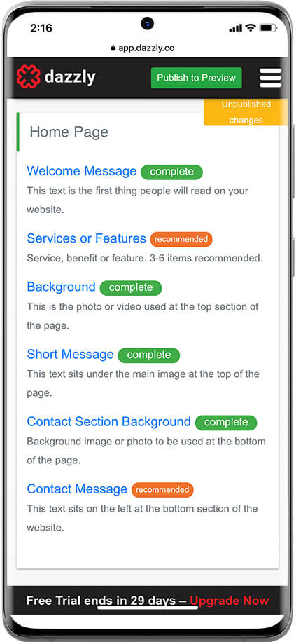 screenshot showing more website items to update