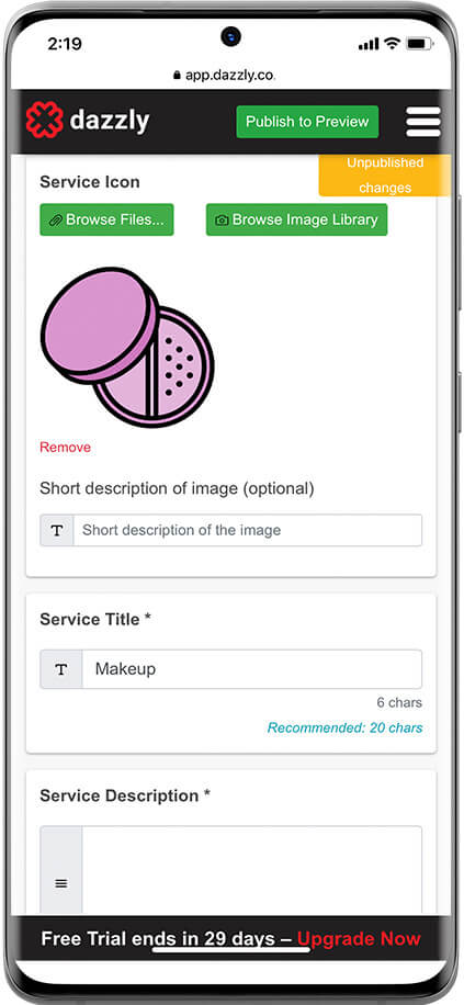 adding a image description and service title