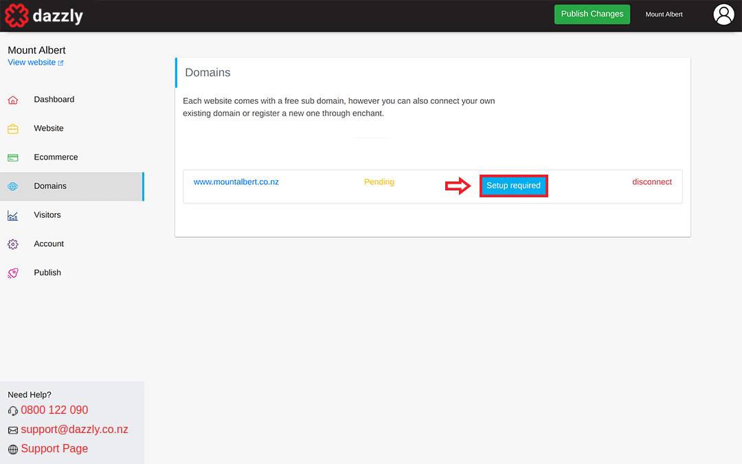 screenshot showing 'setup required' button