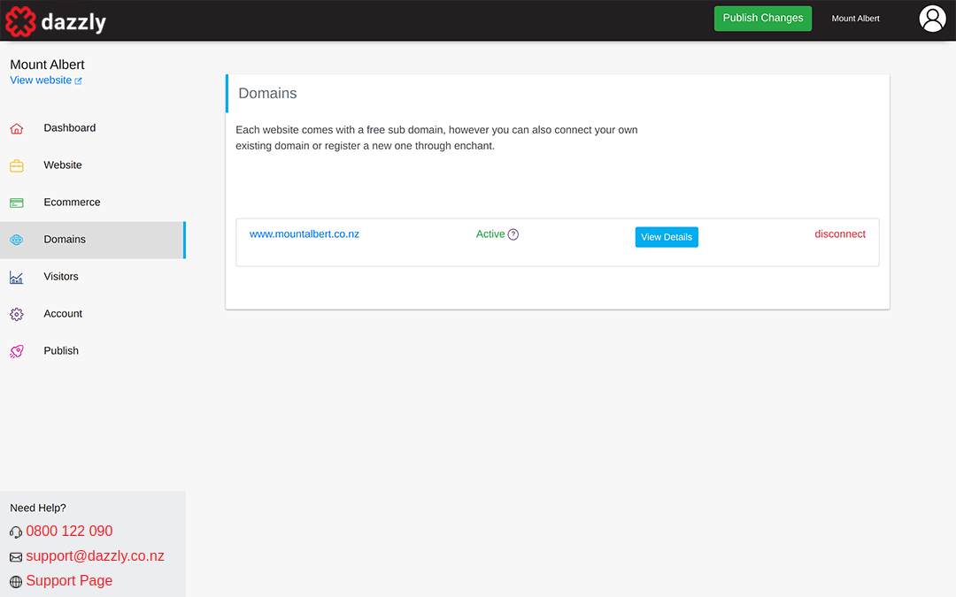 screenshot showing domain successfully connected to your website