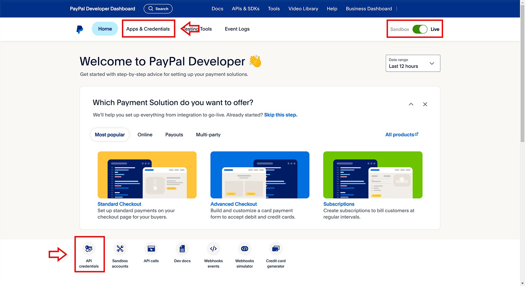 paypal developer dashboard