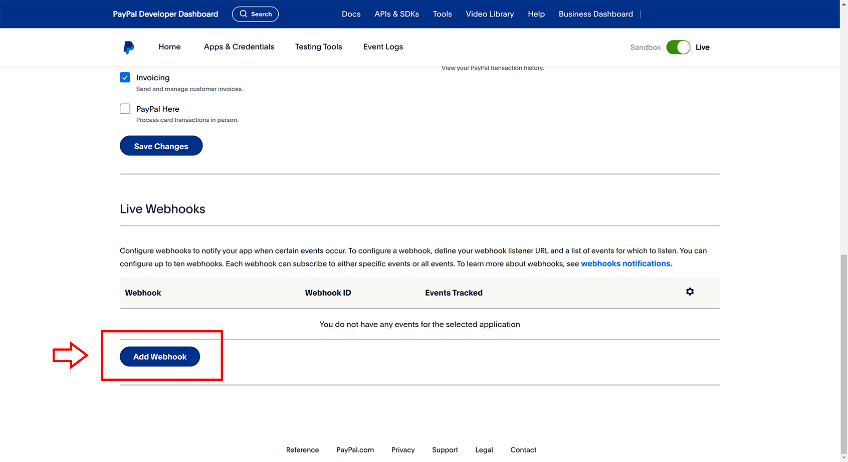 paypal live webhooks
