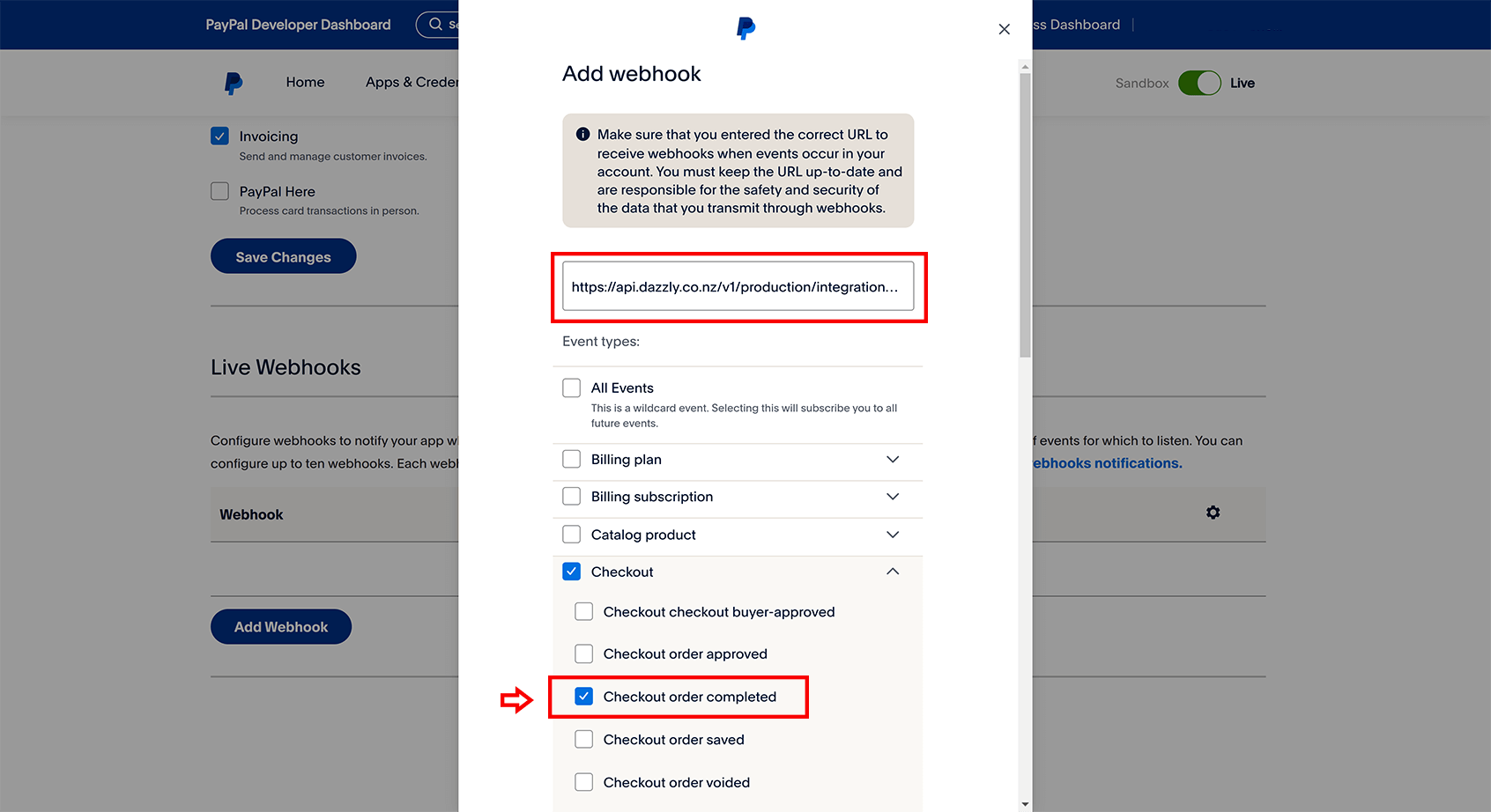 paypal checkout order approved webhook