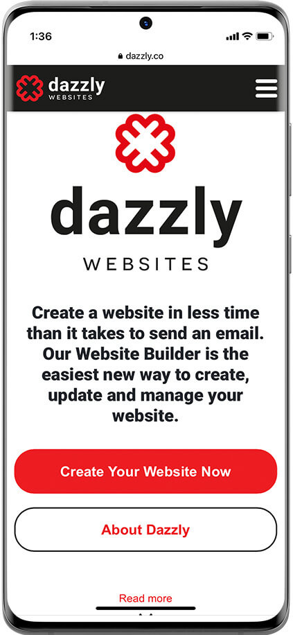 dazzly website home page screen